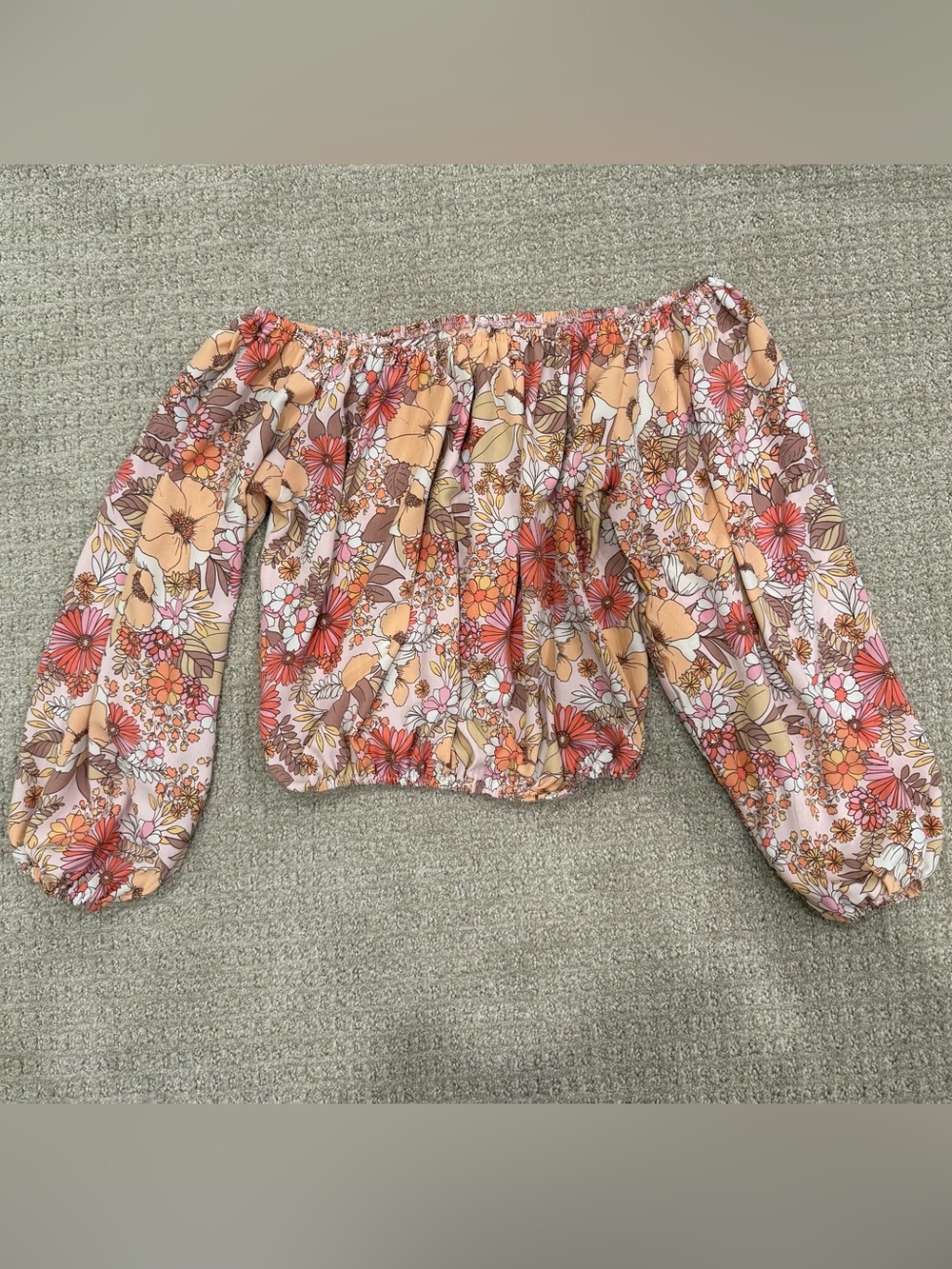 Floral Off-Shoulder Blouse in Peach and Coral